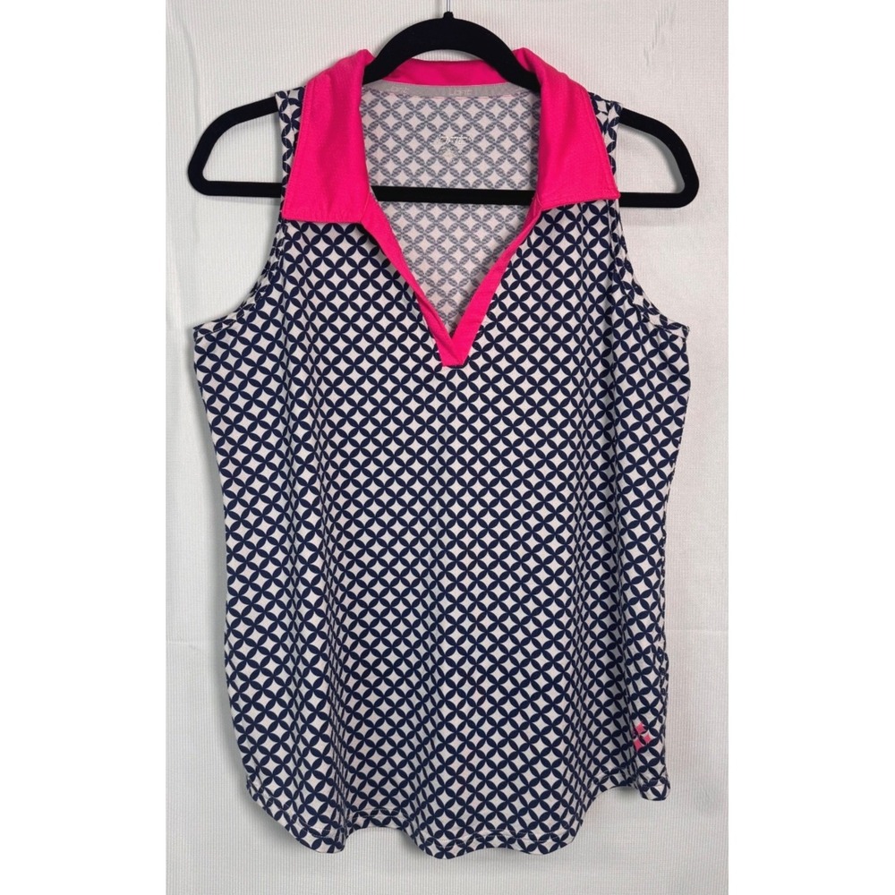 Jofit Sleeveless Golf Polo Women's XL Navy Pink Performance Top